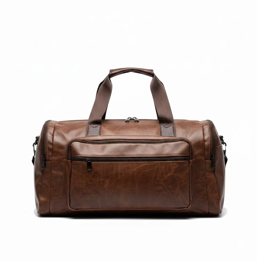 Water-Resistant PU Leather Travel Duffel Bag with long strap