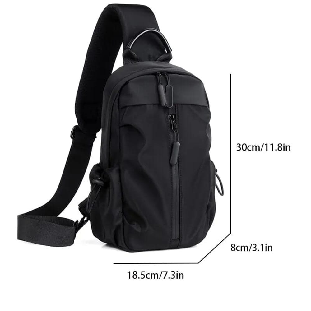 BB Men's Crossbody Sling Bag Black – Nylon Shoulder Bag 11.8