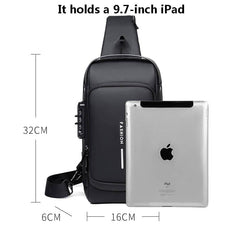 BacBaas Crossbody Fashion Bag Black – Artificial Leather Chest Biker Bag 32cm with Security Lock