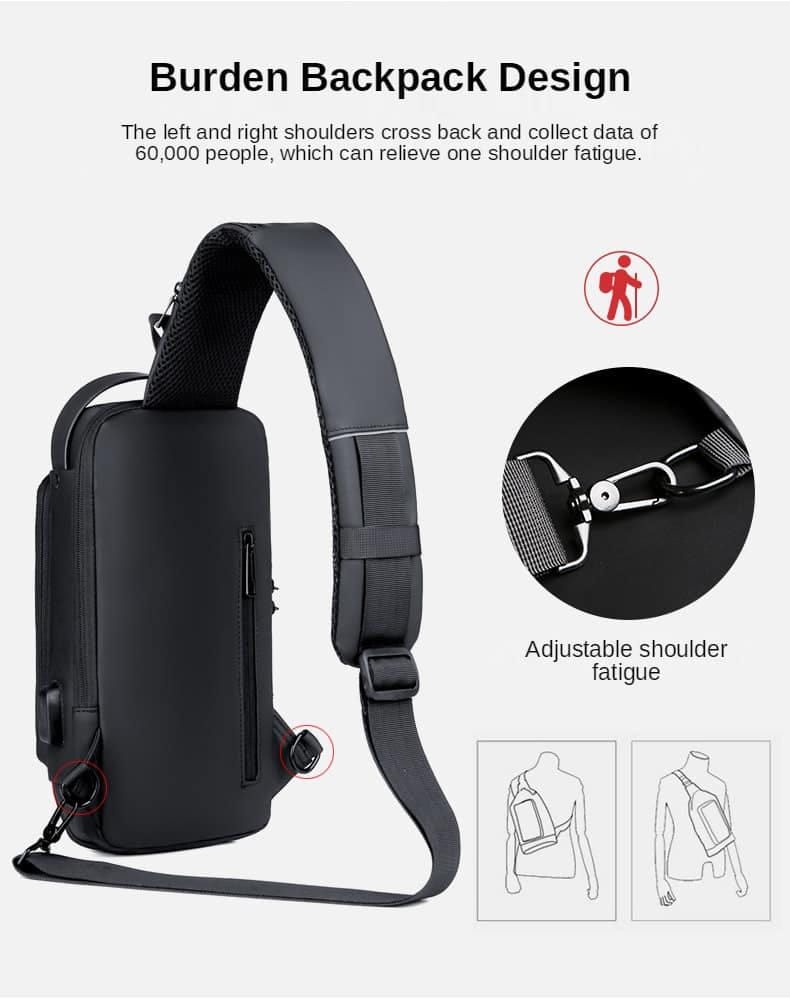 BacBaas Crossbody Fashion Bag Black – Artificial Leather Chest Biker Bag 32cm with Security Lock