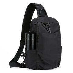 Men's Crossbody Sling Bag Black-0056 – Nylon Shoulder Bag 11.8" with Earphone Jack & Adjustable Strap