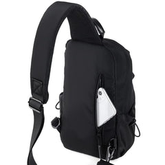 BB Men's Crossbody Sling Bag Black – Nylon Shoulder Bag 11.8" with Earphone Jack & Adjustable Strap