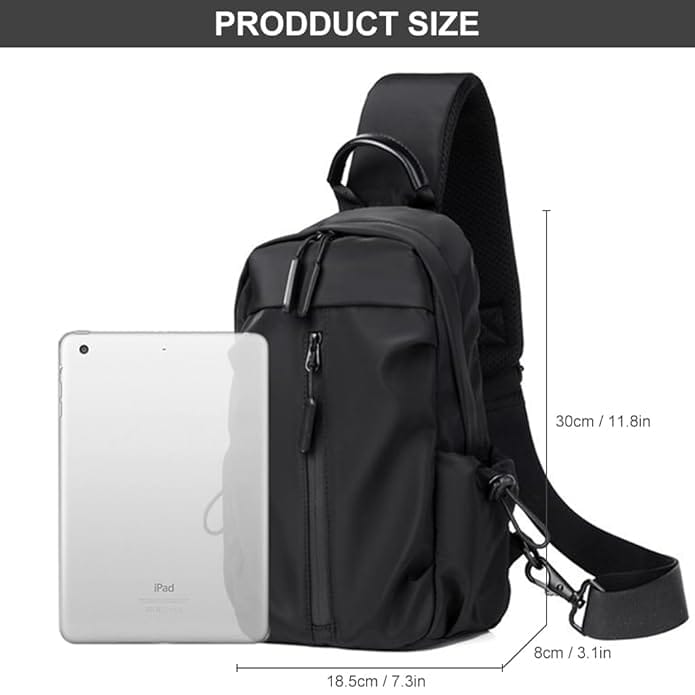 BB Men's Crossbody Sling Bag Black – Nylon Shoulder Bag 11.8