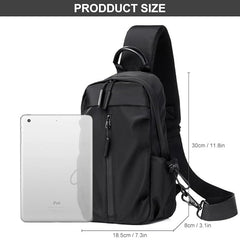 BB Men's Crossbody Sling Bag Black – Nylon Shoulder Bag 11.8" with Earphone Jack & Adjustable Strap
