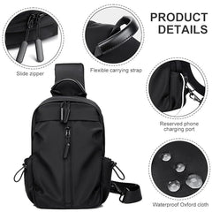 BB Men's Crossbody Sling Bag Black – Nylon Shoulder Bag 11.8" with Earphone Jack & Adjustable Strap