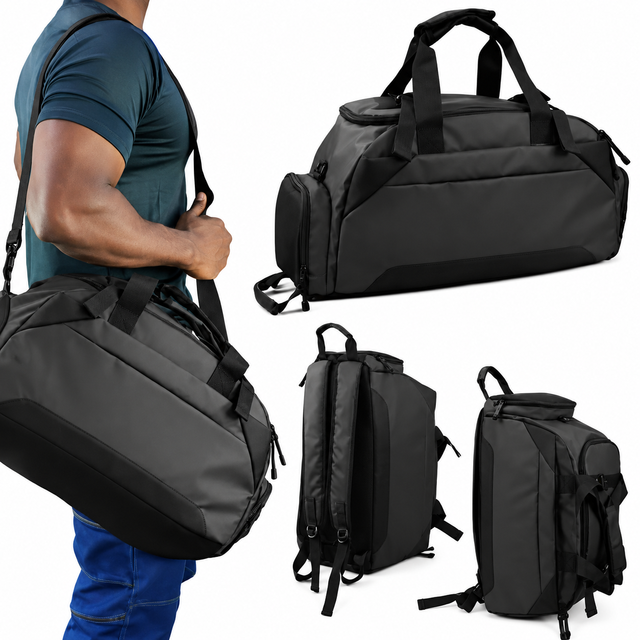 Water-Resistant Duffel Gym Bag 36L – Multi-Pocket Travel Bag with Shoe Compartment