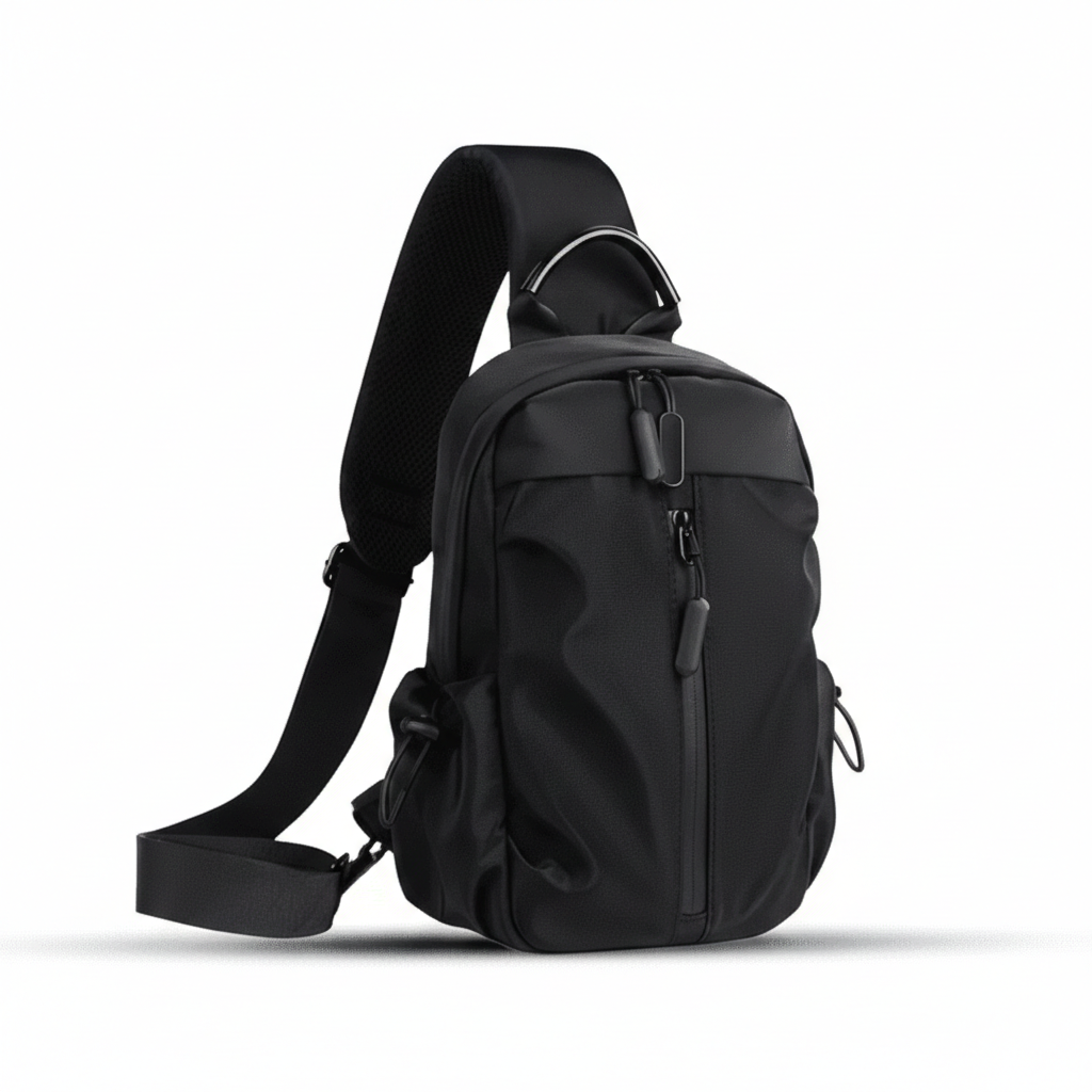 BB Men's Crossbody Sling Bag Black – Nylon Shoulder Bag 11.8