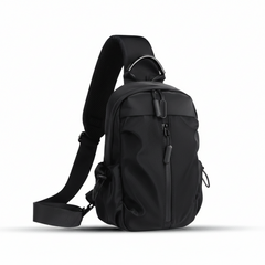 BB Men's Crossbody Sling Bag Black – Nylon Shoulder Bag 11.8" with Earphone Jack & Adjustable Strap
