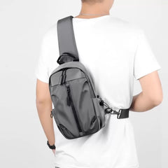 BB Men's Crossbody Sling Bag Ash – Nylon Shoulder Bag 11.8" with Earphone Jack & Adjustable Strap