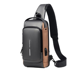 Crossbody Fashion Bag Chocolate – Artificial Leather Chest Biker Bag 32cm with Security Lock
