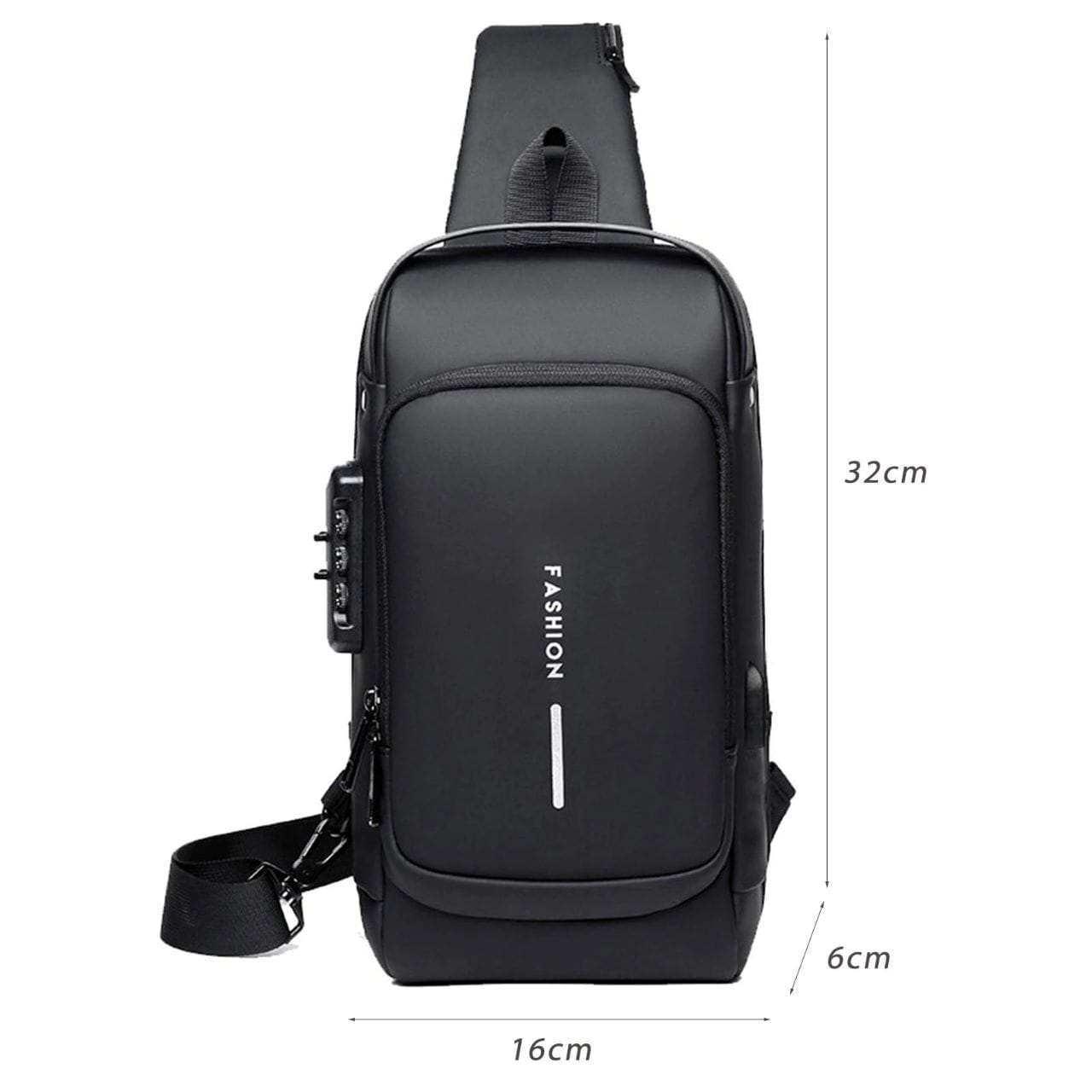 BacBaas Crossbody Fashion Bag Black – Artificial Leather Chest Biker Bag 32cm with Security Lock