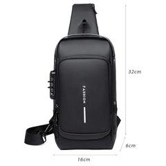 BacBaas Crossbody Fashion Bag Black – Artificial Leather Chest Biker Bag 32cm with Security Lock