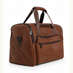 Water-Resistant PU Leather Travel Duffel Bag with long strap