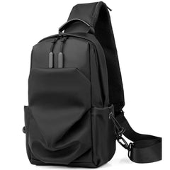 Men's Crossbody Sling Bag Black-0056 – Nylon Shoulder Bag 11.8" with Earphone Jack & Adjustable Strap