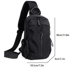 BB Men's Crossbody Sling Bag Black – Nylon Shoulder Bag 11.8" with Earphone Jack & Adjustable Strap