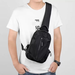BB Men's Crossbody Sling Bag Black – Nylon Shoulder Bag 11.8" with Earphone Jack & Adjustable Strap